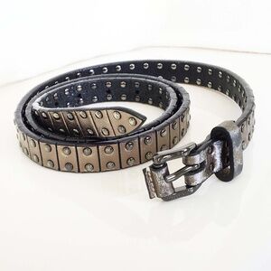 BURBERRY Metallic Studded Skinny Leather Belt